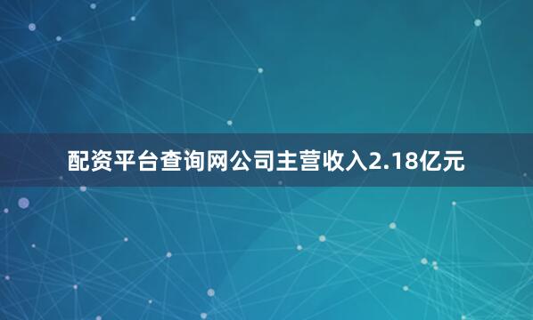 配资平台查询网公司主营收入2.18亿元